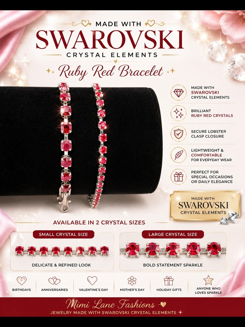 Ruby Red Swarovski Crystal Tennis Bracelet